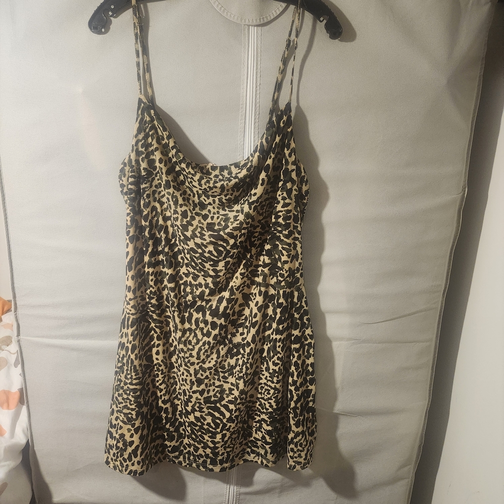 Leopard Print Slip Dress - Beige & Black
